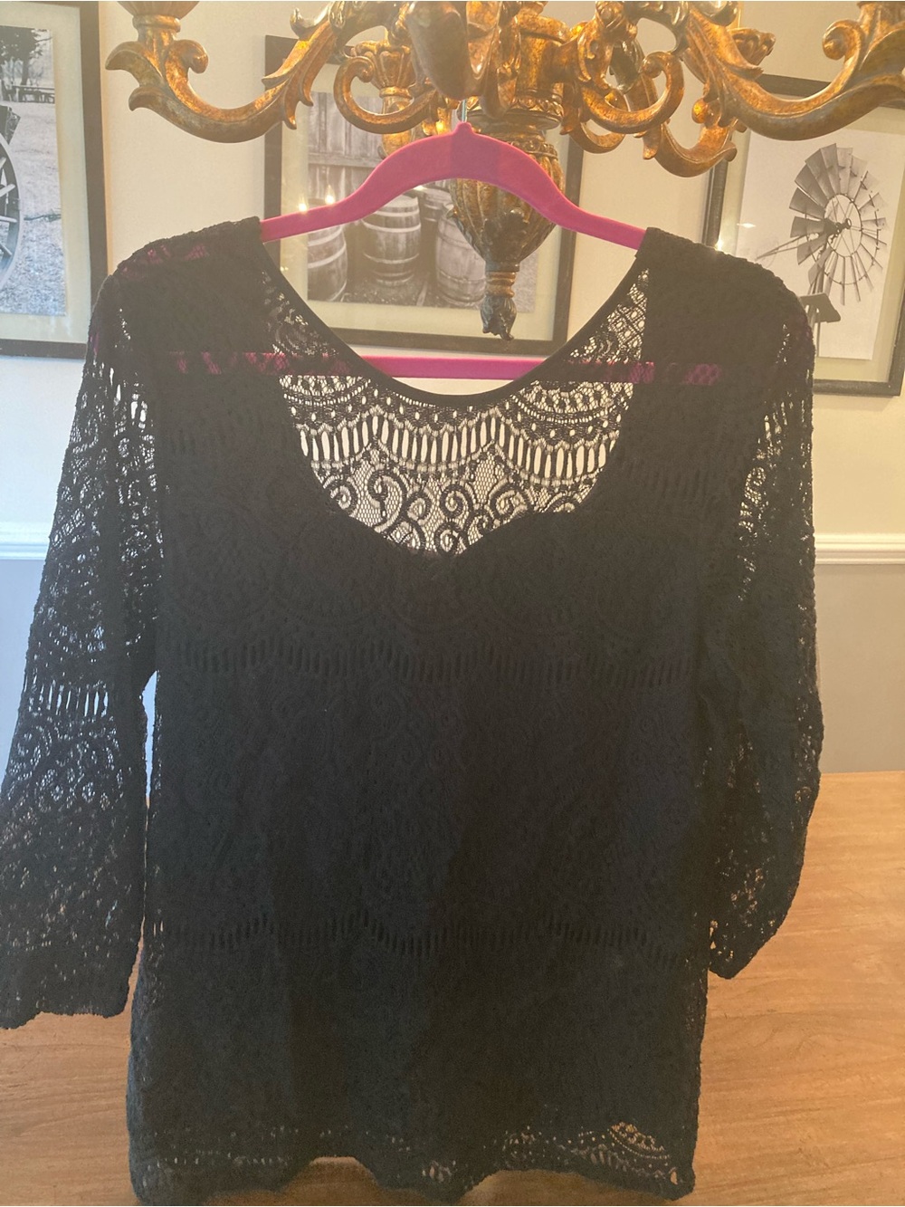 Adrianna Papell Black Lace 3/4 sleeve Blouse